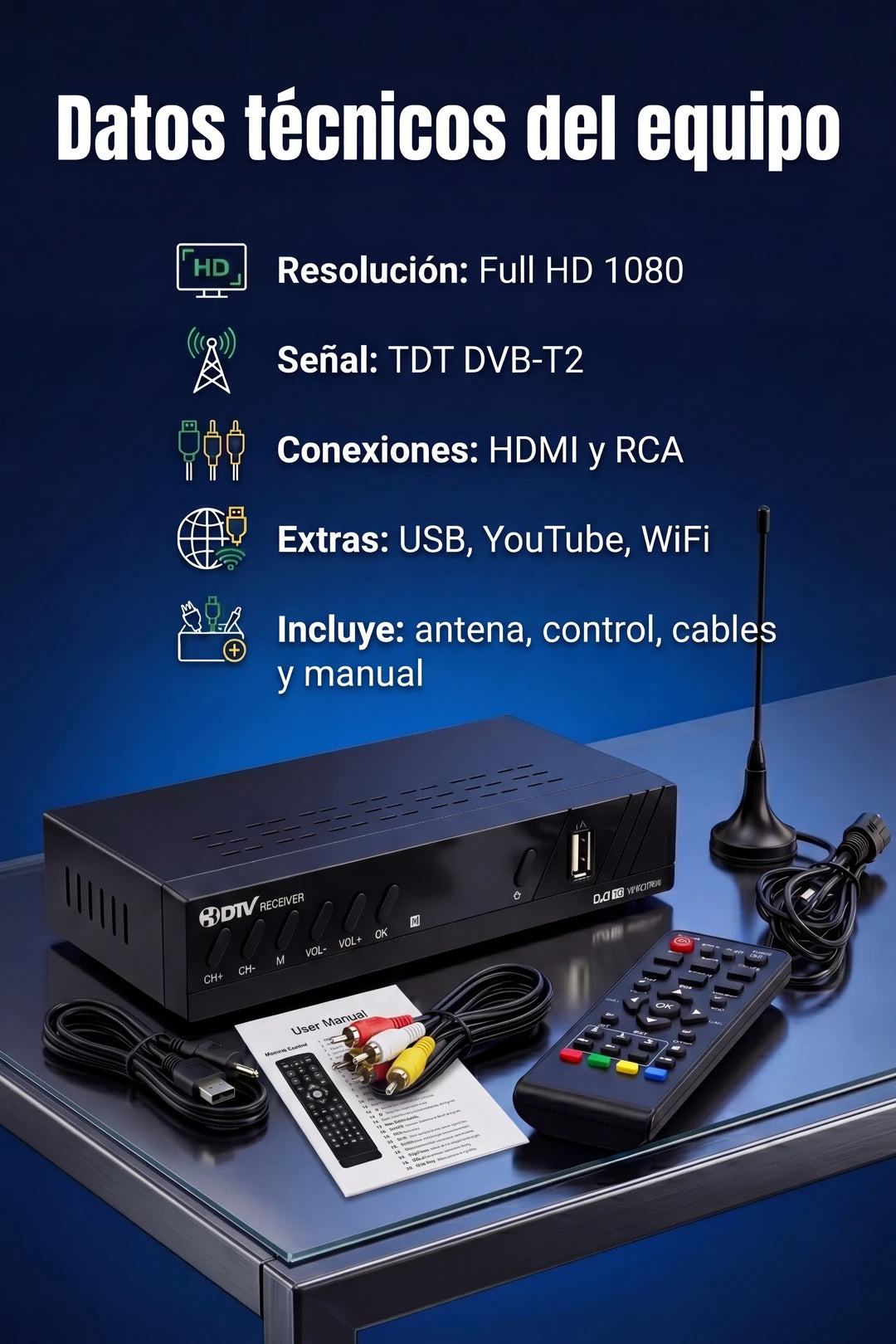Decodificador TDT HD — Receptor de TV Digital (DVB-T2)
