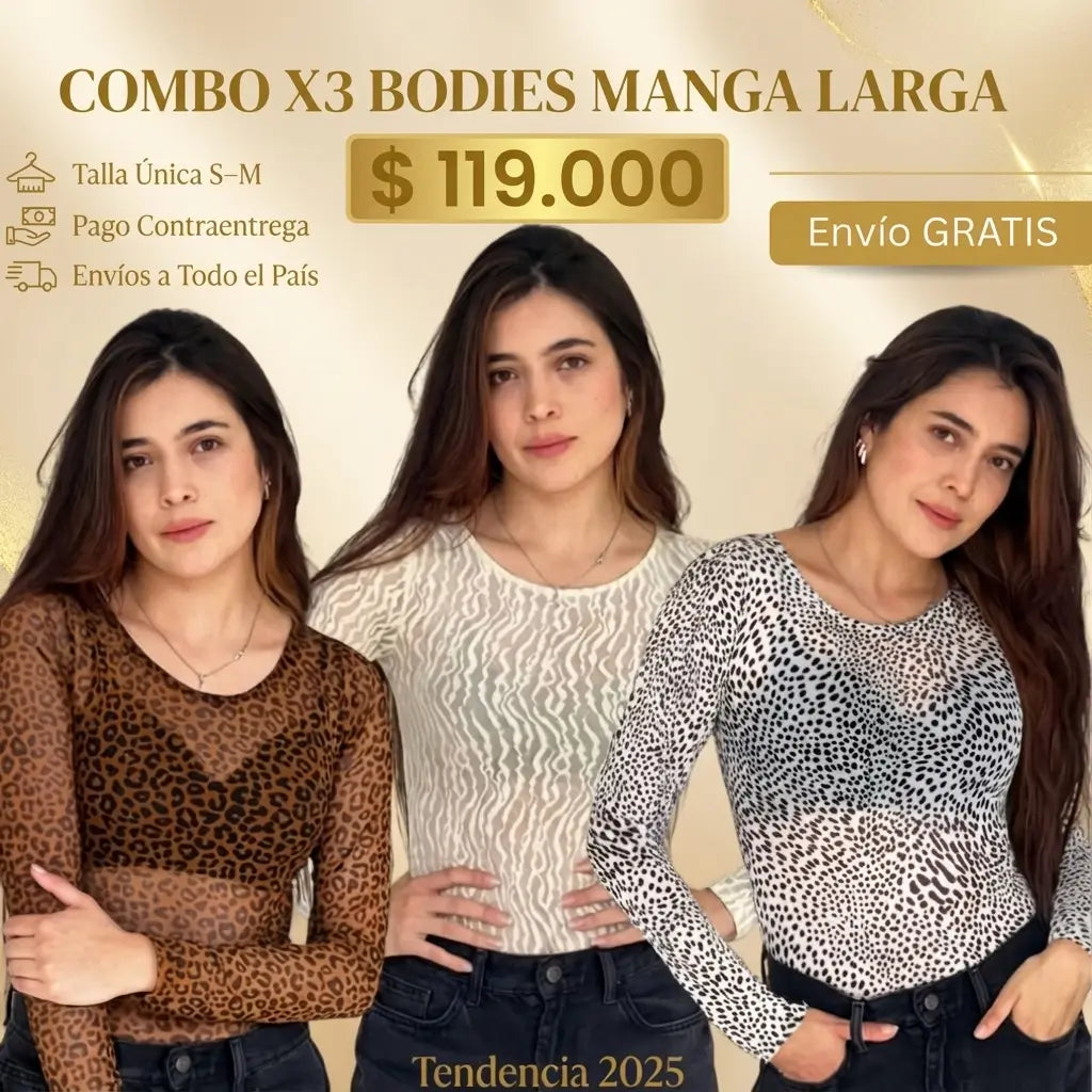 3 Bodies Manga Larga | TALLA UNICA         $119.900,00